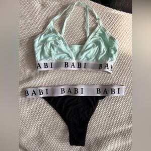 Mint Green and Black BABI Bralette and Panty Set